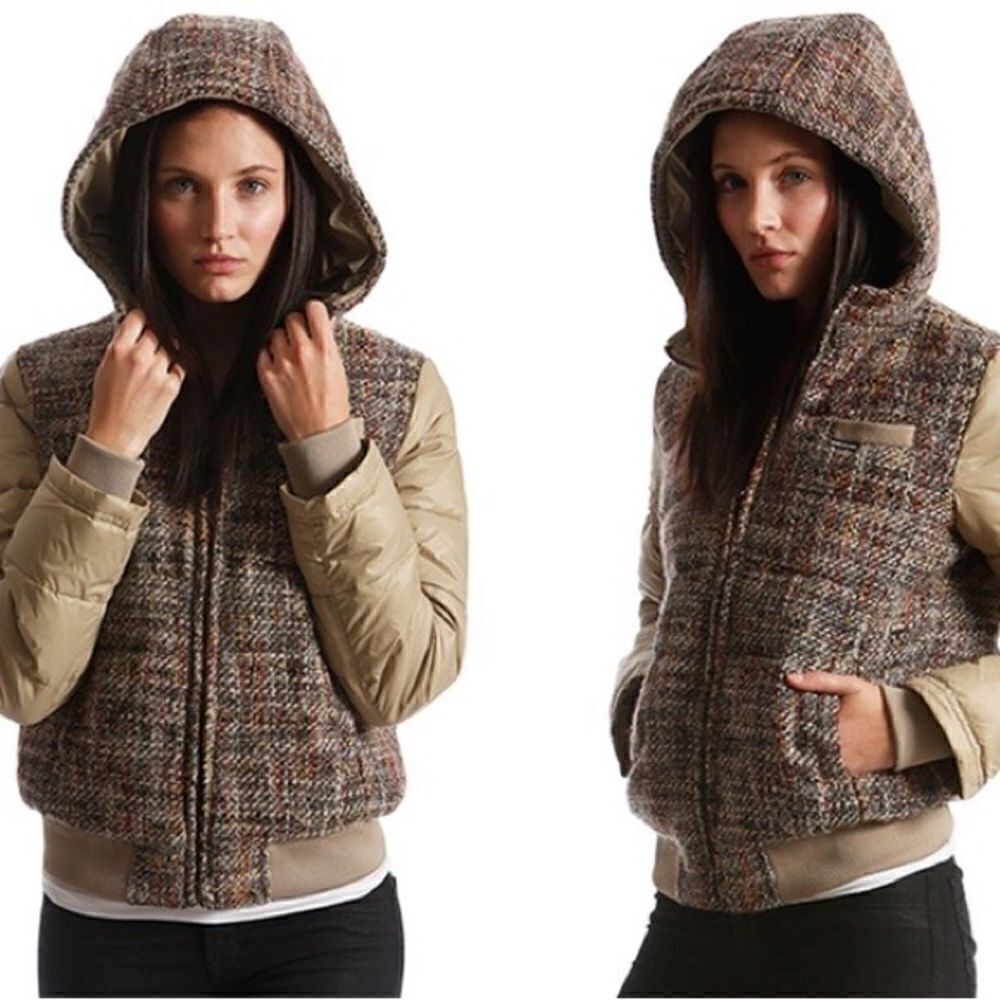 NWT Members Only Tweed Multi Media Bomber Varsity Jacket Womens Sz XS